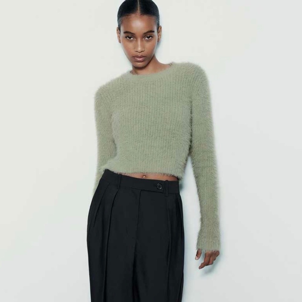 Zara Gray-green Fuzzy Sweater